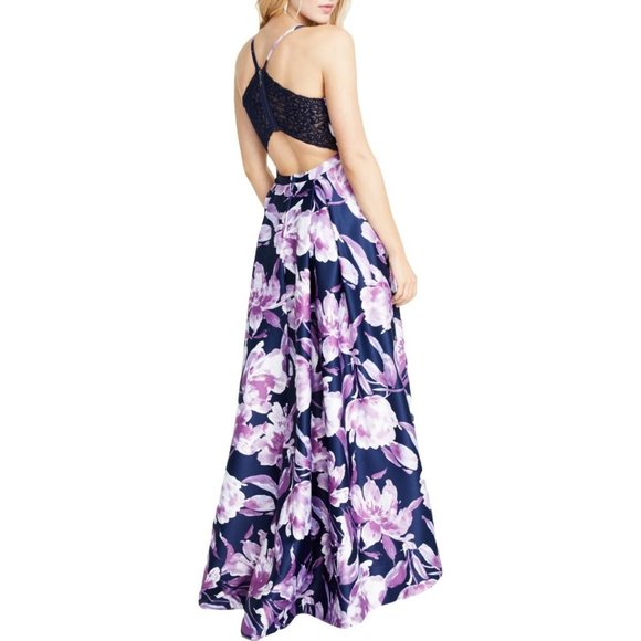 SPEECHLESS Plus Floral Hi-Low Evening Dress - Purple White - Size 18W - NWT - Picture 3 of 4